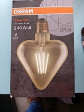 Image of OSRAM 1906 LED E27 4.5w- 40W BULB VINTAGE FILAMENT ES HEART GLASS GOLD 