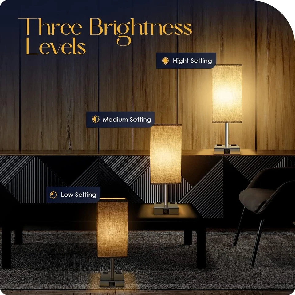 Table Lamp-Touch Control with USB Charging Ports For Bedroom Buy 2 Get 20% Off - Image 4 of 4