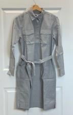 NWT GAP Grey Grey Workwear LS Button Belted Tie Pocket Shirt Dress, SMALL