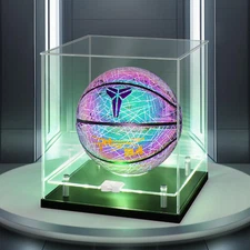 Acrylic Basketball Display Clear Case with LED Light - Double Layer Cube Stand f