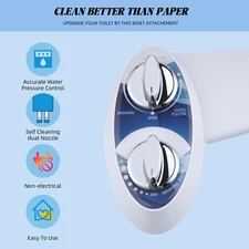 Bidet Fresh Water Spray Kit Non Electric Toilet Seat Attachment with Dual Nozzle
