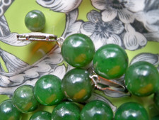 antique necklace SILVER mcm retro art deco Vintage Green stone gem bead jewelry