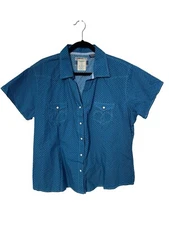 Panhandle Rough Stock Geometric Snap Front Western Shirt Men XXL Blue Ranch Farm