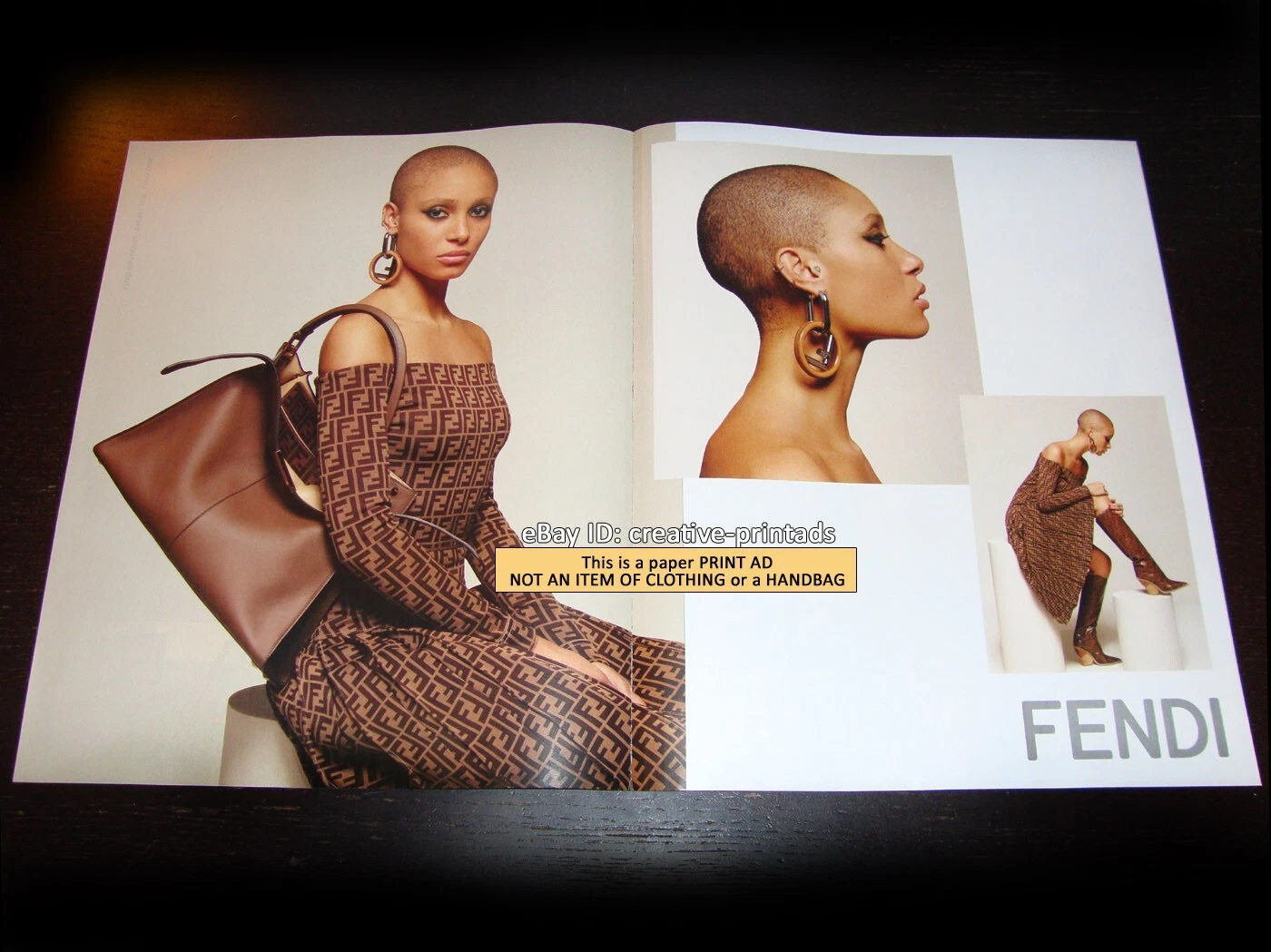 FENDI ANNUNCIO STAMPA 2 PAGINE autunno 2018 ADWOA ABOAH con il Peekaboo X Lite LAGERFELD