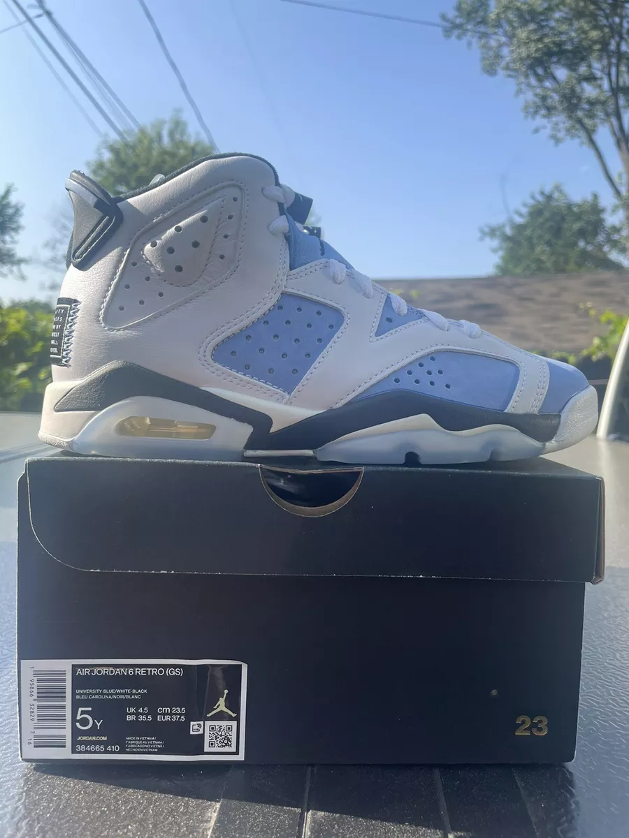Air Jordan 6 Retro GS University Blue White Grade School Size 5Y 384665 410