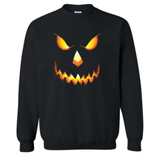 Halloween Pumpkin Head Crewneck Sweatshirt Cut Out Spooky Skeleton Skull Costume