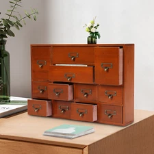 12 Drawers Wooden Desktop Organizer Home Storage Case Cosmetic Dresser Box new