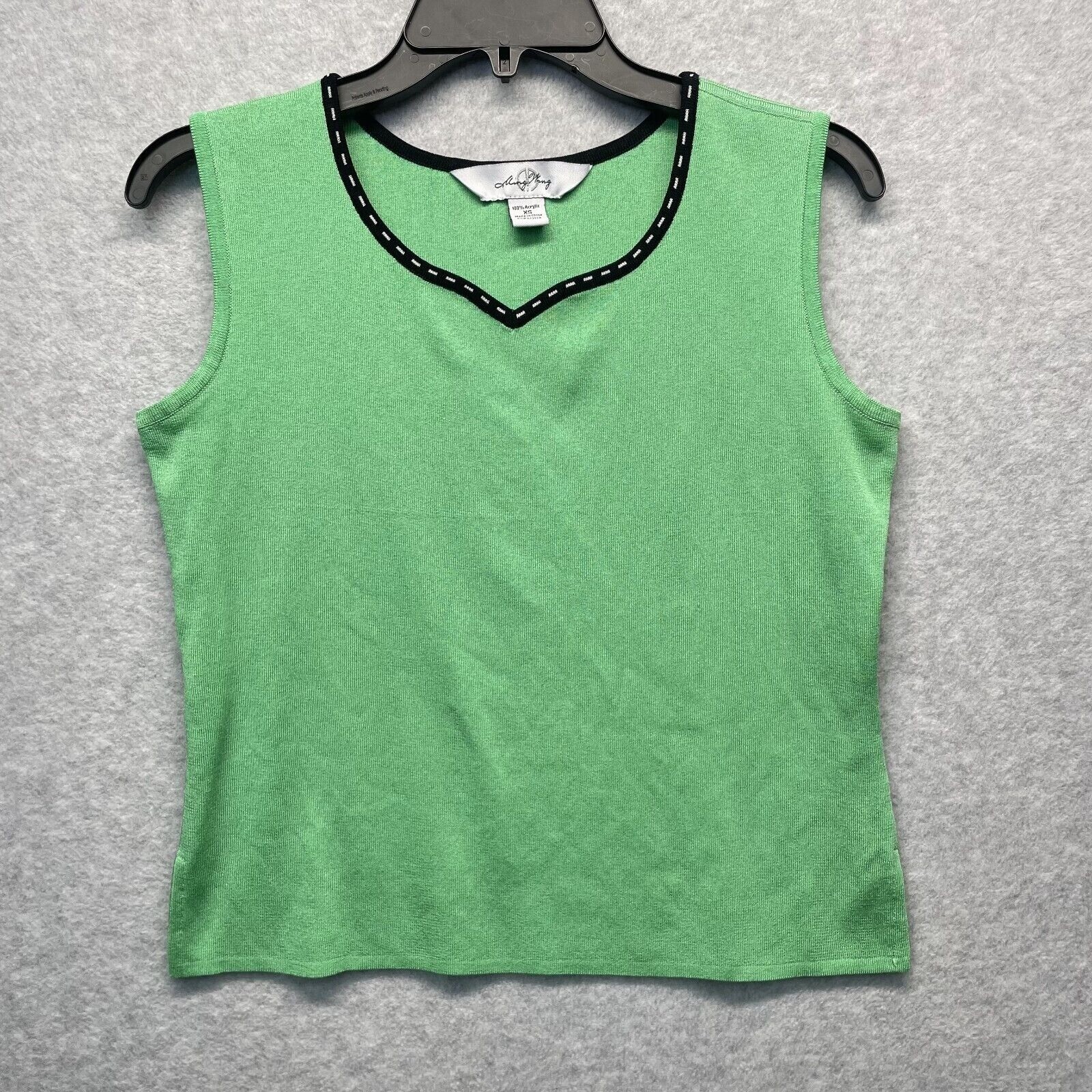 Ming Wang Knit Twin Set Womens XS Green Argyle Embroidered Cardigan Career Wear