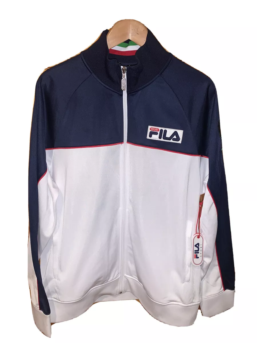 NWT Fila Sport Retro Classic Italia Full Zip White Navy Track Jacket Sz  Large