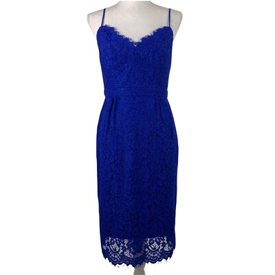 J Crew Size 4 Dress Floral Guipure Lace Royal Blue Knee Length Sweetheart Neck 