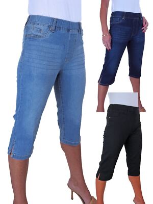 Ladies Elasticated Waist Below Knee Jogger Style Jeggings Stretch Denim  10-22 UK