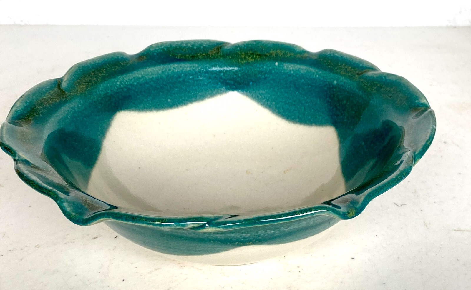Art Pottery Pair Nesting Bowls by Janet Rodriguez in Green & White, 10+" and 8+"