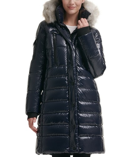 Faux-Fur-Trim Hooded Puffer Coat XXL 