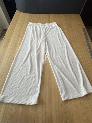 NEW Z Supply Beachy Rib Terry Wide Leg Casual Lounge Pants Cream Medium-MRSP $69