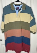 Vtg 90's XL Tommy Hilfiger Stripe Colorblock Crest Logo STREETWEAR Polo Shirt