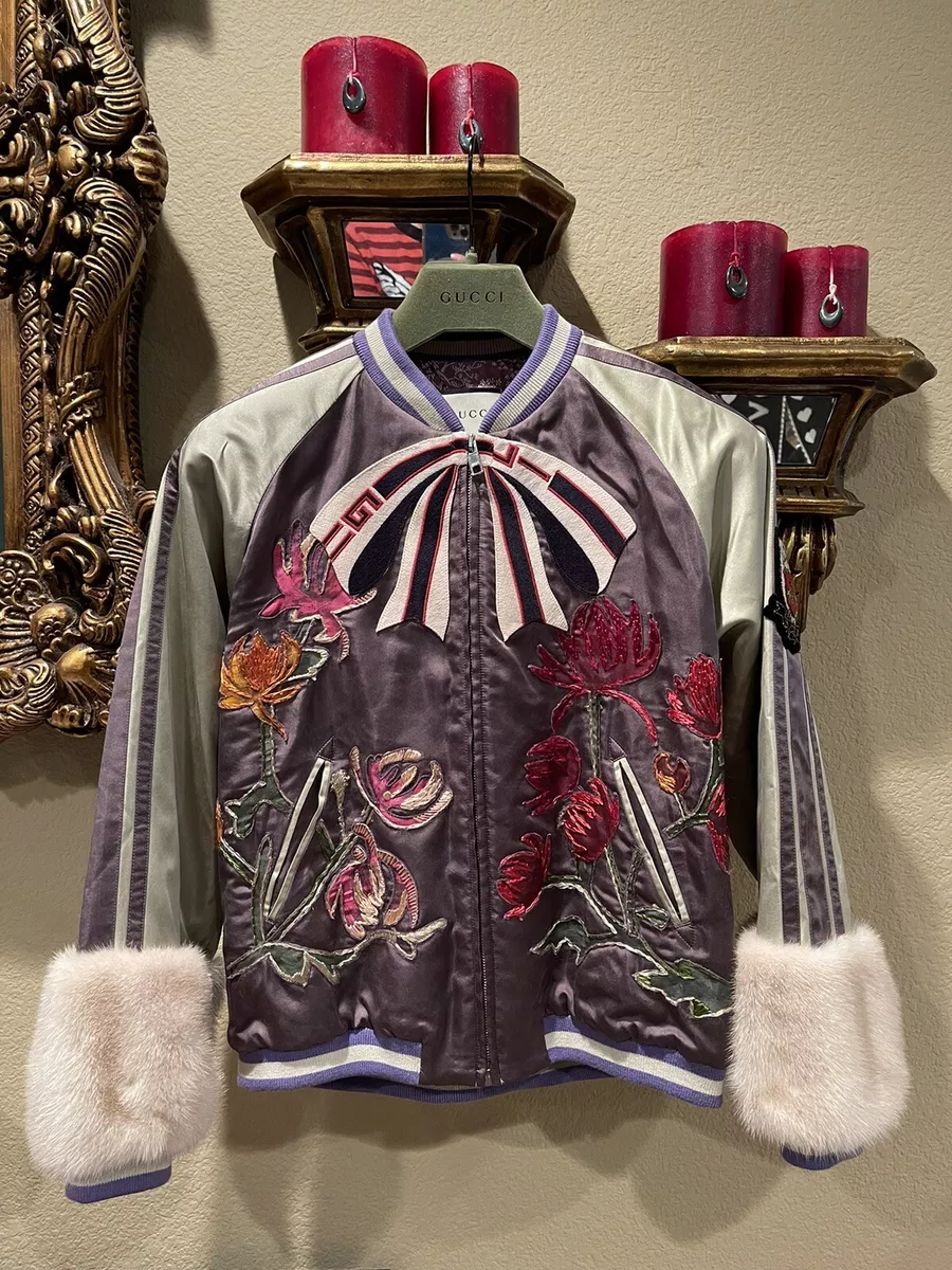100 Authentic GUCCI Silk Sequin Embroidered Bomber Jacket Mink