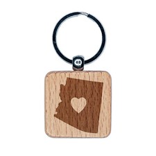 Arizona State with Heart Engraved Wood Square Keychain Tag Charm