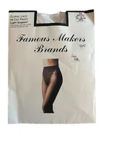 Famous Makers Floral Lace Hi Cut Panty Lt Support Pantyhose Size Med/Tall Black