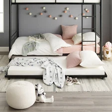 WALKER EDISON TWIN ROLL-OUT TRUNDLE BED FRAME STORAGE SAVE SPACE, BLACK BT40TBBL