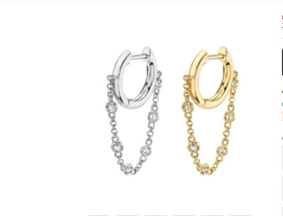 Single Huggie Chain Earring gold silver huggies hoop earrings CZ stacking helix