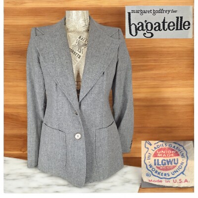 Bagatelle Jacket Blazer Womens 6 Gray Tweed Wide Lapel 2 Button VTG