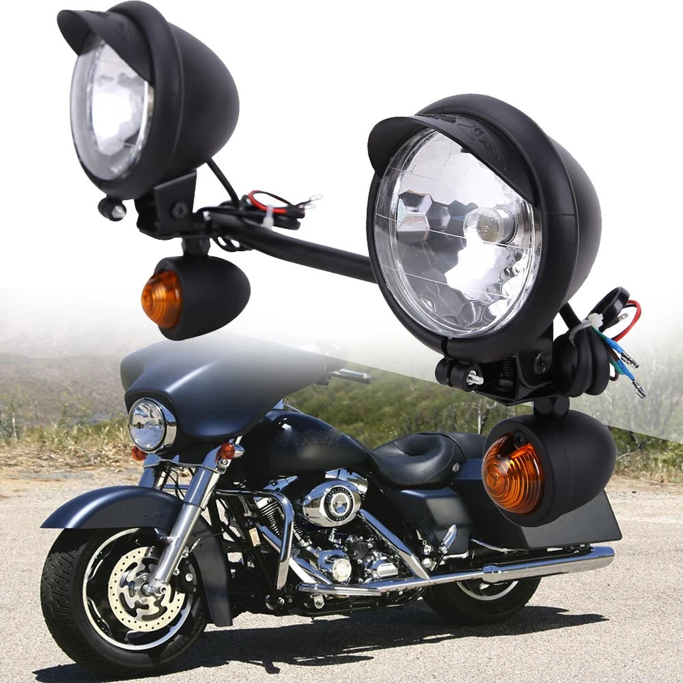 Black Motorcycle Passing Driving Spot Fog Lamp Turn Signal Light Bar For Harley - Image 3 of 4