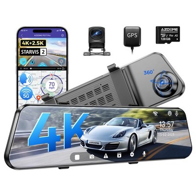 AZDOME 2CH 4K+2.5K Mirror Dash Cam IMX678 STARVIS 2 5.8G WiFi GPS 128GB Card HDR