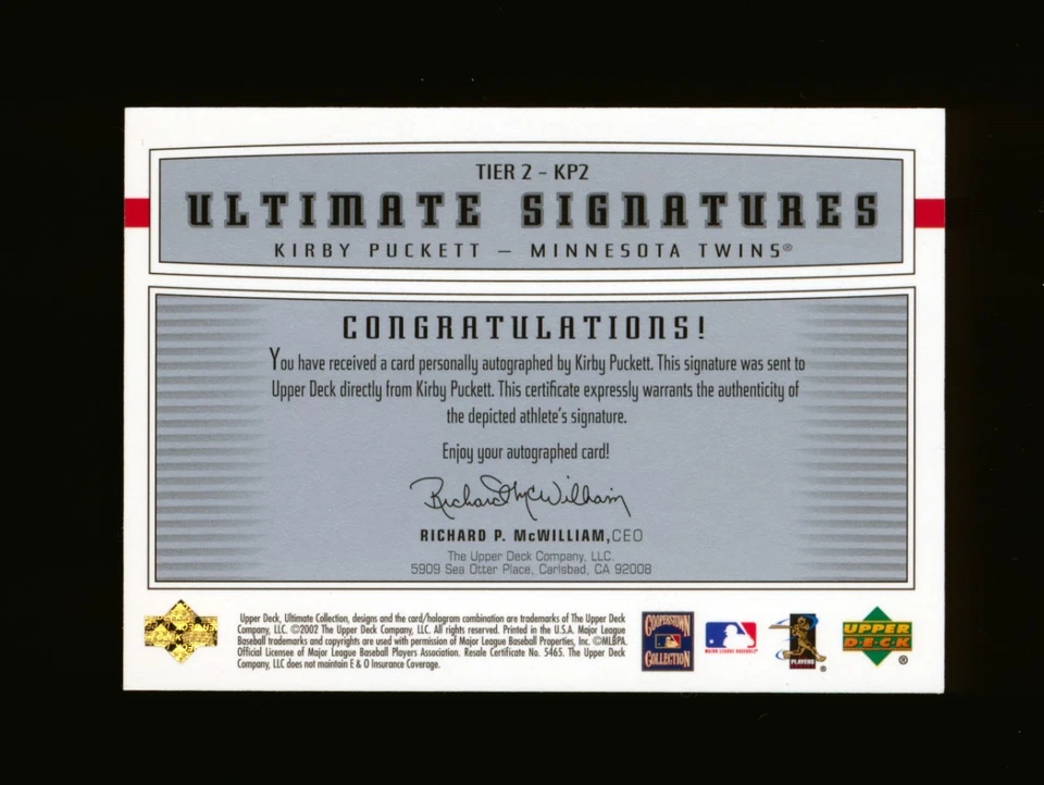 2002 UD Ultimate Signatures Кирби Пакетт с автографом близнецы #D 01/75 *2139 - Изображение 2 из 2