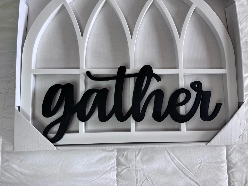 New Gather Cursive Wall Cutout Sign Wall Hanging Decor Farmhouse 17.5 X 21 Wood - Image 4 of 4