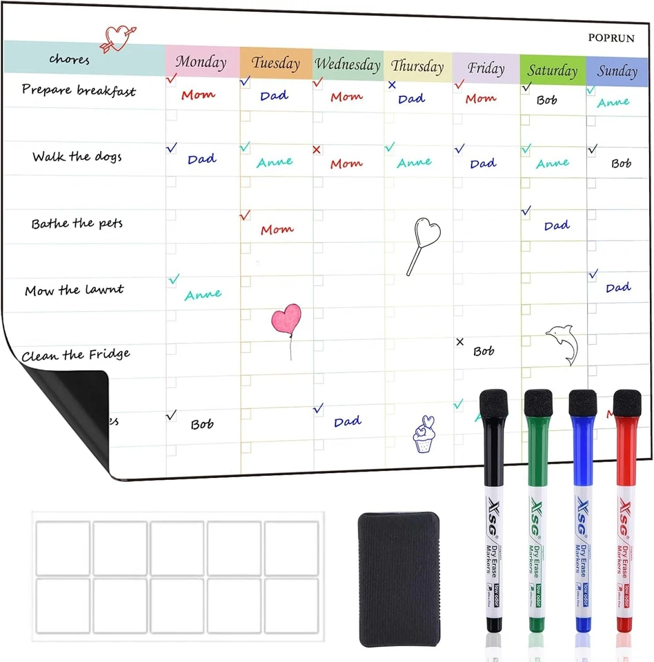 Reusable Magnetic Whiteboard Calendar - Family Organizer & Chore Chart 43x28cm - Image 3 of 4
