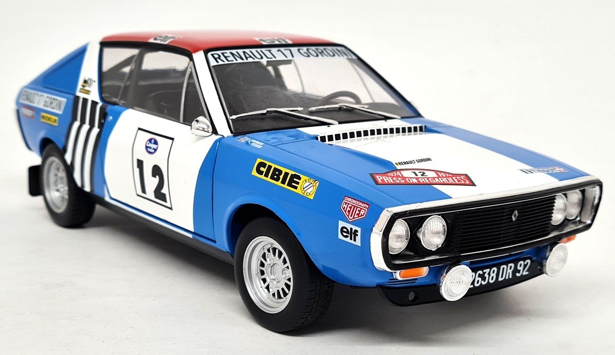 Solido 1/18 Renault 17 Gordini Winner Rally Press on Regardless 1974 Diecast Car