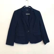 ANN TAYLOR Factory Navy Blue Textured Tweed Cotton Single Button Blazer Jacket 4
