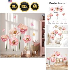 Watercolor Flower Wall Decals Pink Floral Butterfly Removable Vinyl Art