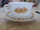 Vintage Pyrex Butterfly Gold Gravy Boat With Under plate