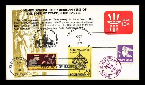 FIRST DAY COVER JOINT POSTAGE US & ITALY POPE JOHN PAUL II VISITS BOSTON