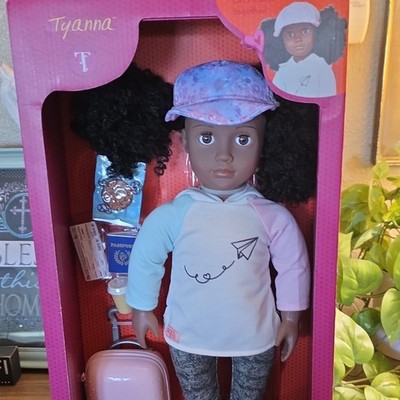 Our Generation Tyanna 18'' Play Doll Medium Dark Curly Black Hair Brown Eyes Box
