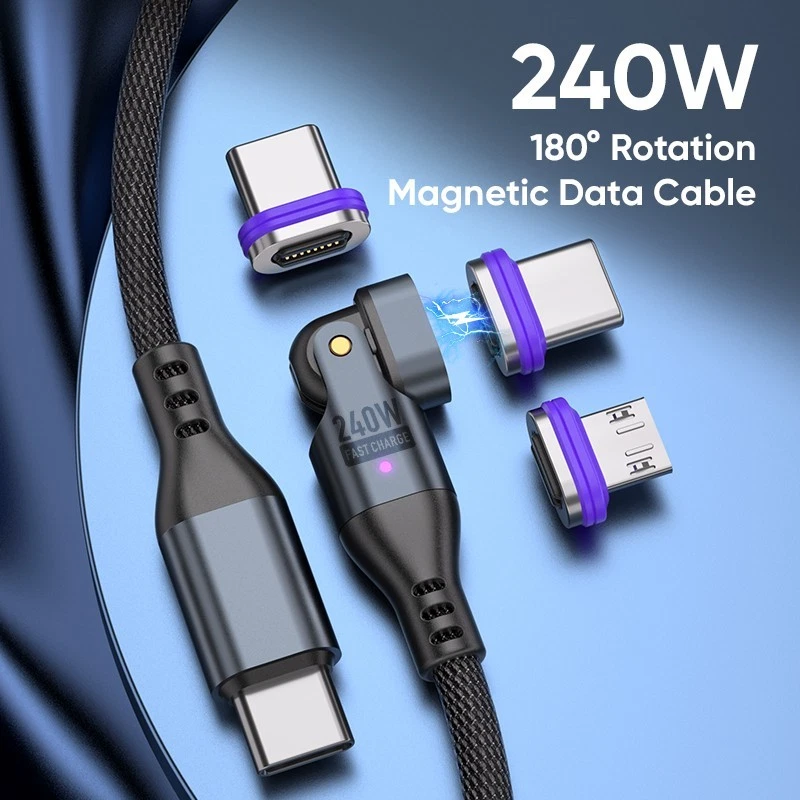 ⚡3 in 1 Magnetic Ultra Fast Charging USB C 5A 240W PD Type C Micro IOS ⚡ - Image 3 of 4