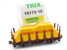353N - Minitrix 15173-10 - Rungenwagen mit Plane Circus Macaroni - top in OVP