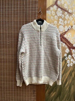 Norlender Norwegian Scandinavian Nordic Half Zip Wool Fisherman Sweater Size L