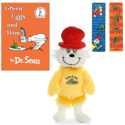 Sam I Am Stuffed Plush, Green Eggs and Ham Hardcover Book and Bookmarks Gift Set
