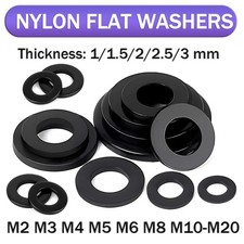 Black Nylon Plastic Flat Washers Penny Washers Metric M2 M3 M4 M5 M6 M8 M10-M20