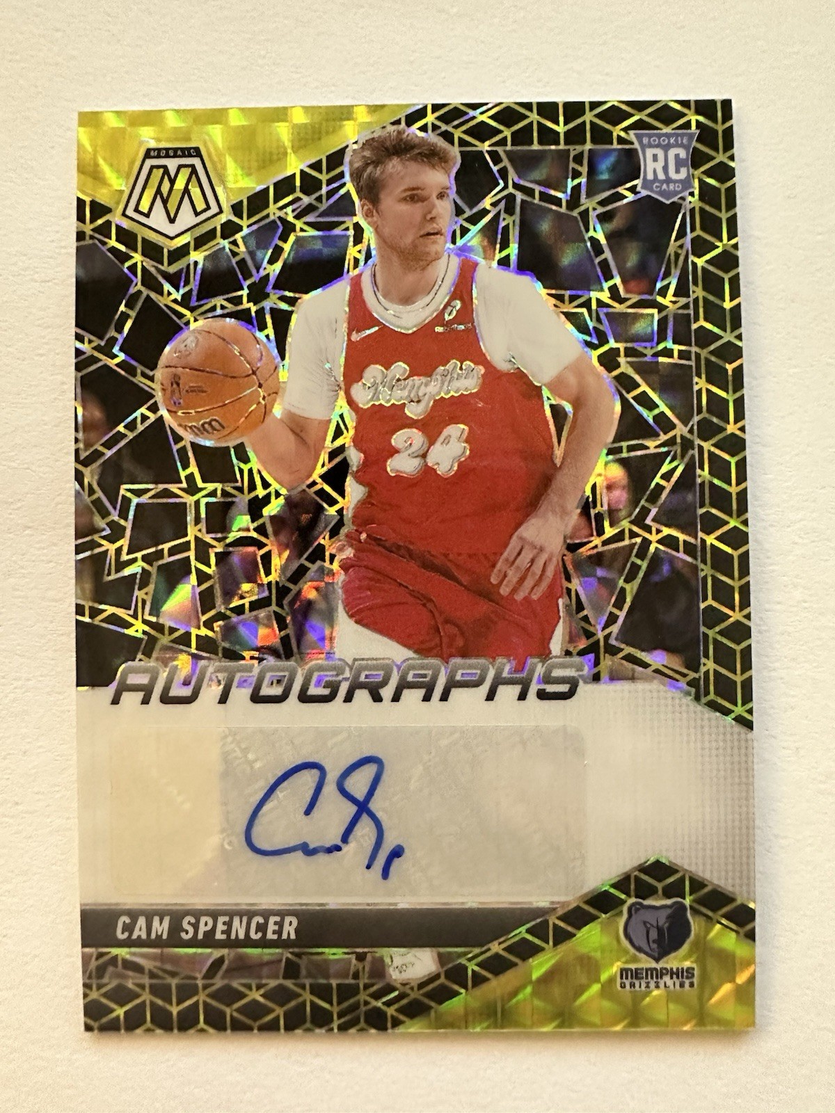 2024-25 Panini Mosaic Cam Spencer FOTL SPECTRIS GOLD MOSAIC RC AUTO /10 #RAM-SPR