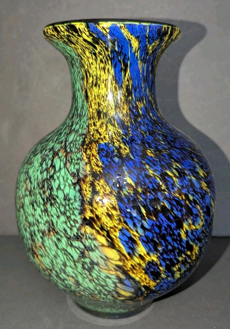 Vintage Japanese Kamei Osaka Cased Art Glass Multicolor Vase - 9 1