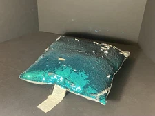 Teal Or Silver Shiny Plush Pillow Preowned Good Condition See Photos