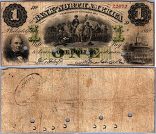 Philadelphia, Bank of North America $1 Dollar 1860s OBSOLETE BANKNOTE VF-CVF