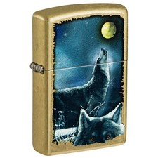 Zippo 47189, Howling Wolf Design, Street Brass Finish Lighter, NEW