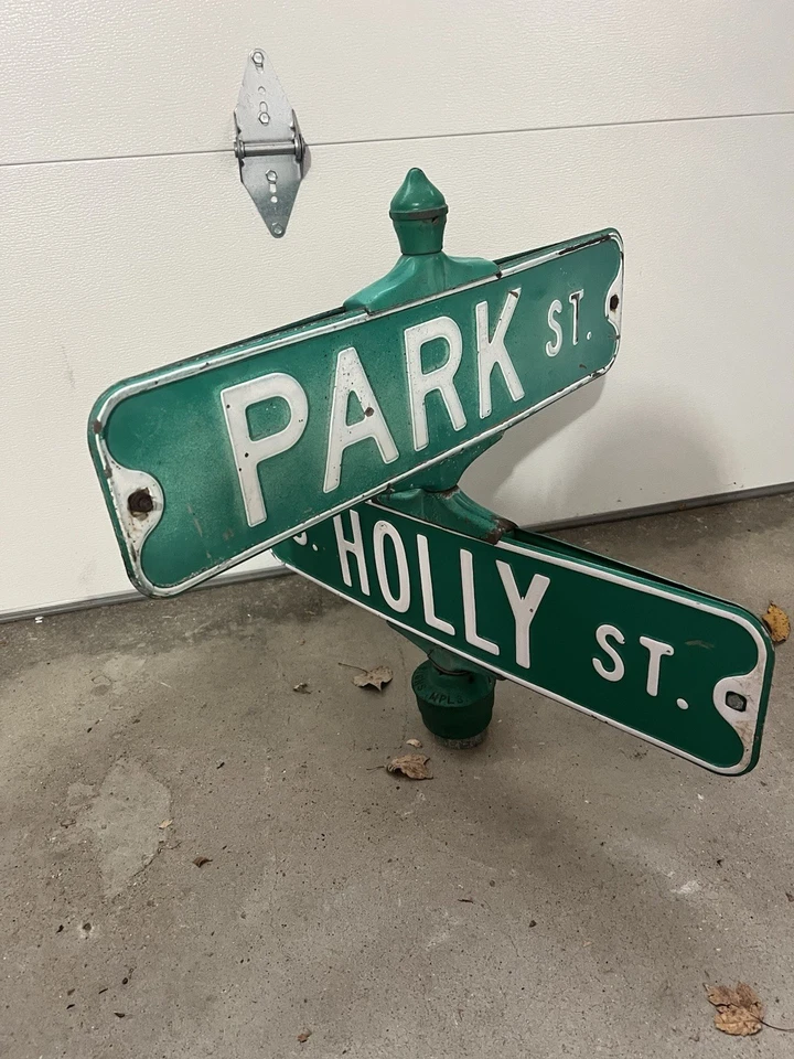 Letrero de calle vintage doble cara original con tapa Fenton Michigan ENVÍO RÁPIDO Foto 2 de 4