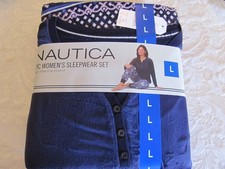 Nautica 2Pc Sleepwear Silky Stretch Fleece Blue Fair Isle-Women's L 14-16 NWT