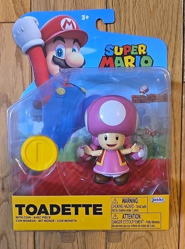 Super Mario - Toadette w Coin Jakks World of Nintendo 4" Figure New! Free S+H!