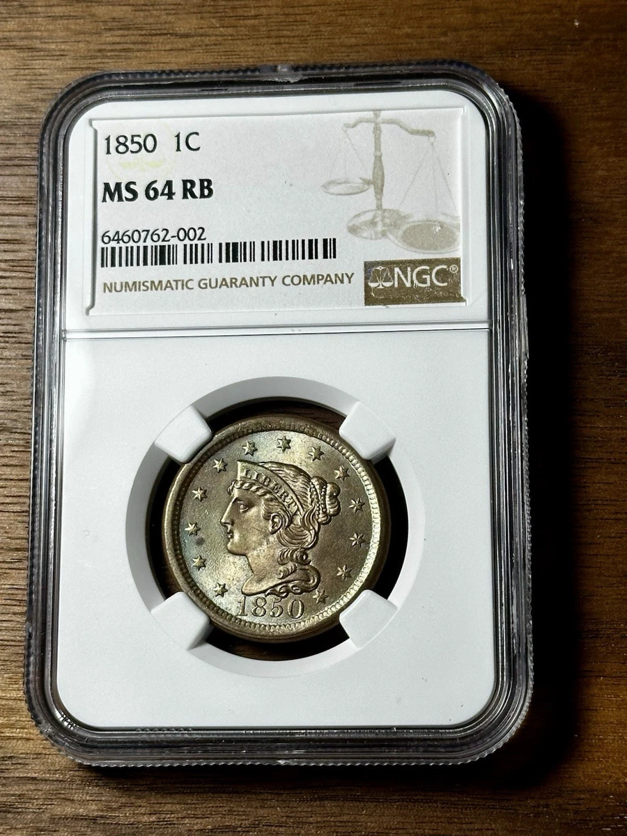 の*の様 【NGC MS64】昭和7年（1932）高鑑定 美品 希少 旧貨幣 古 MS 64 Graded 1850 Year Braided Hair Large Cents (1839-1857) for